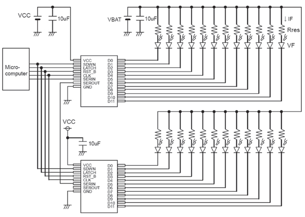 Application circuit for two cascaded BD8105FVs Application circuit for two cascaded BD8105FVs